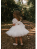 Puff Sleeves Ivory Cotton Tulle Sweet Flower Girl Dress Puff Sleeves Ivory Cotton Tulle Sweet Flower Girl Dress